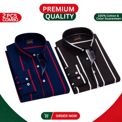 Premium Men's Full Sleeve Cotton Formal Shirt – 2 Piece Combo