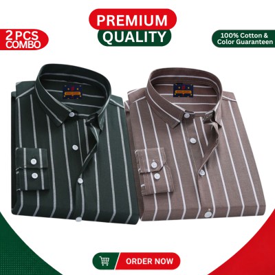 Premium Men's Full Sleeve Cotton Formal Shirt – 2 Piece Combo
