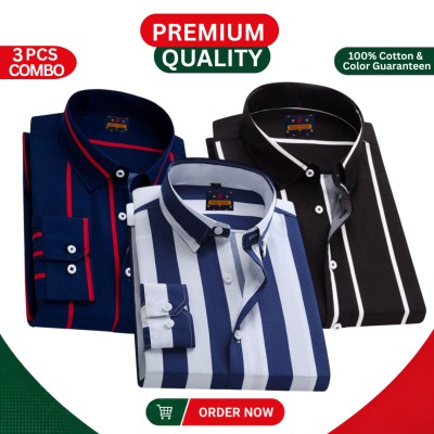 Premium Men's Full Sleeve Cotton Formal Shirt – 3 Piece Combo