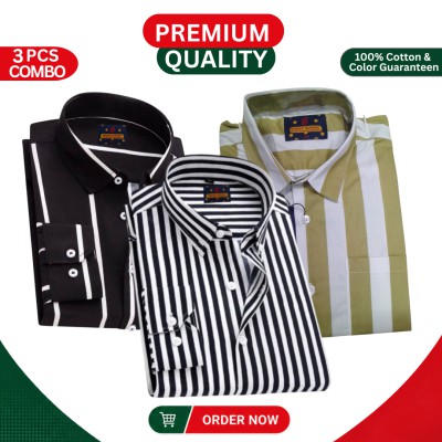 Premium Men's Full Sleeve Cotton Formal Shirt – 3 Piece Combo