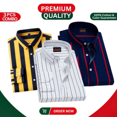 Premium Men's Full Sleeve Cotton Formal Shirt – 3 Piece Combo