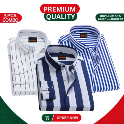 Premium Men's Full Sleeve Cotton Formal Shirt – 3 Piece Combo