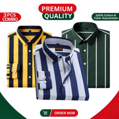 Premium Men's Full Sleeve Cotton Formal Shirt – 3 Piece Combo