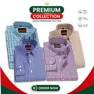 Men's Premium Cotton Full Sleeve Casual Check Shirt - 4 Piece Combo