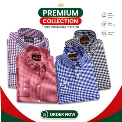 Men's Premium Cotton Full Sleeve Casual Check Shirt - 4 Piece Combo