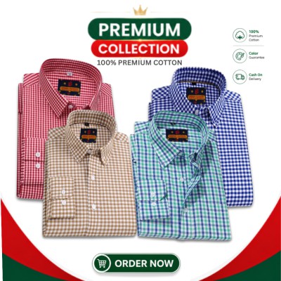 Men's Premium Cotton Full Sleeve Casual Check Shirt - 4 Piece Combo