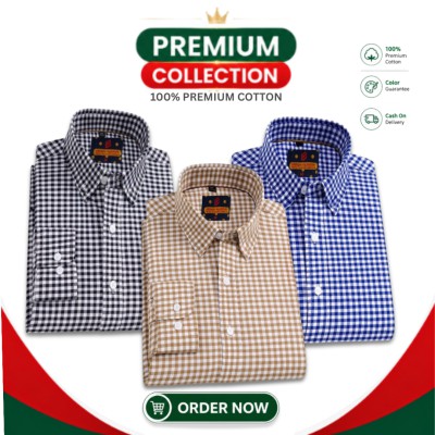 Men's Premium Cotton Full Sleeve Casual Check Shirt - 3 Piece Combo