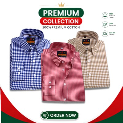 Men's Premium Cotton Full Sleeve Casual Check Shirt - 3 Piece Combo