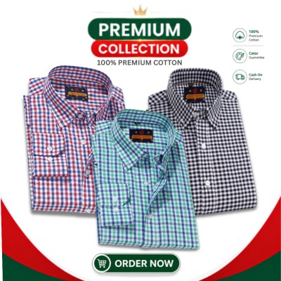 Men's Premium Cotton Full Sleeve Casual Check Shirt - 3 Piece Combo