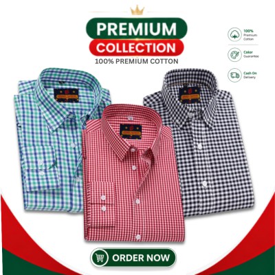 Men's Premium Cotton Full Sleeve Casual Check Shirt - 3 Piece Combo