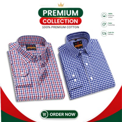Men's Premium Cotton Full Sleeve Casual Check Shirt - 2 Piece Combo
