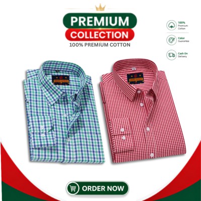 Men's Premium Cotton Full Sleeve Casual Check Shirt - 2 Piece Combo