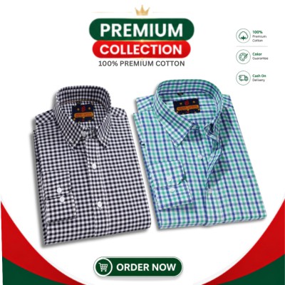 Men's Premium Cotton Full Sleeve Casual Check Shirt - 2 Piece Combo