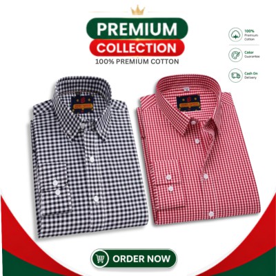 Men's Premium Cotton Full Sleeve Casual Check Shirt - 2 Piece Combo