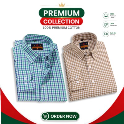 Men's Premium Cotton Full Sleeve Casual Check Shirt - 2 Piece Combo