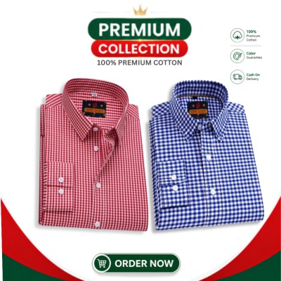 Men's Premium Cotton Full Sleeve Casual Check Shirt - 2 Piece Combo