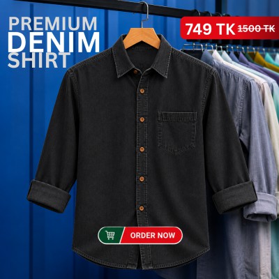 Premium Denim Shirt - (Washed Black)